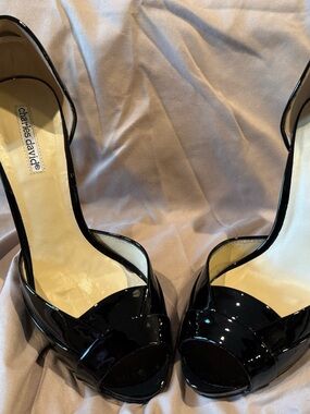 Charles David Black Patent Peep-Toe High Heels